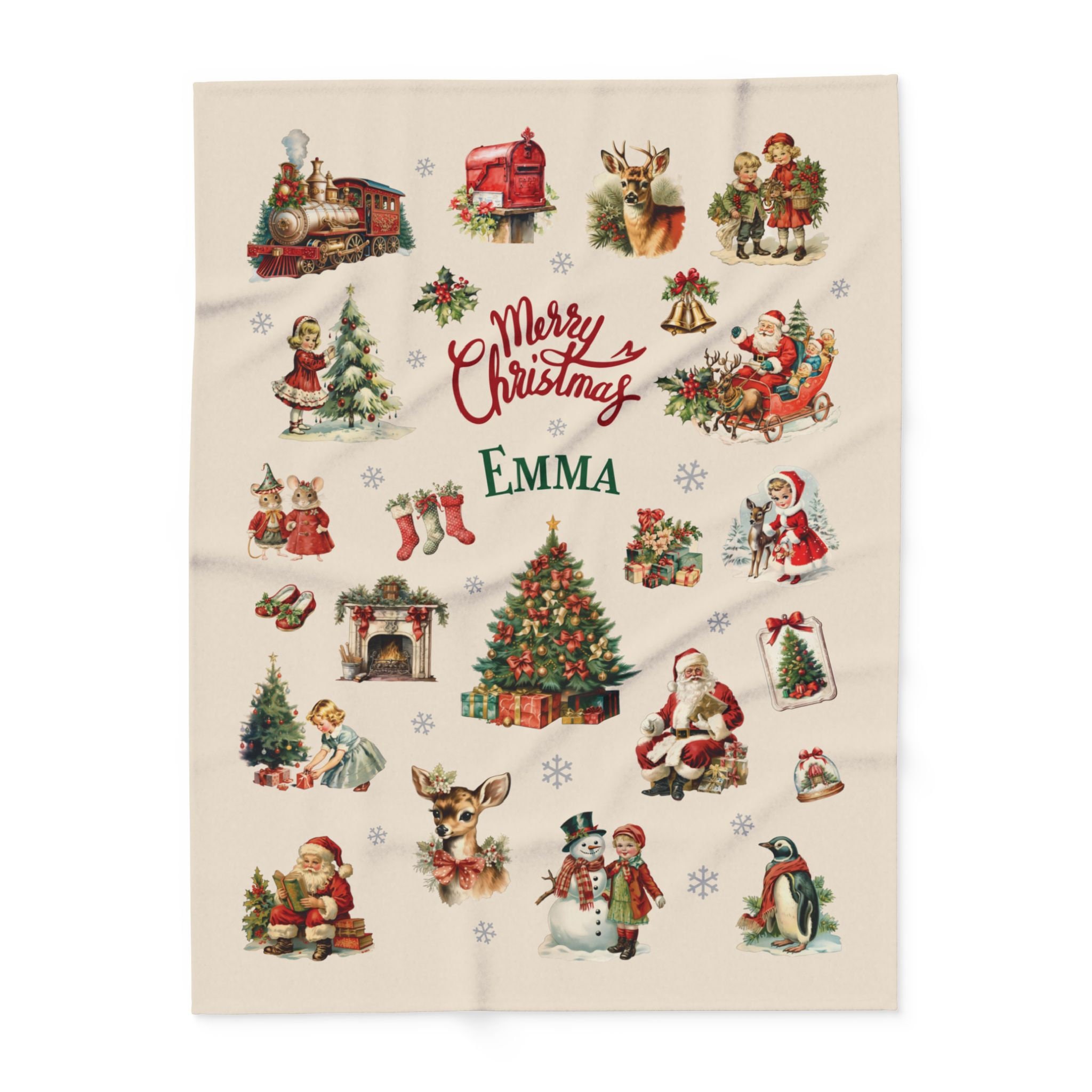 Retro Vintage Christmas Blanket, Personalized Christmas Baby Blanket, Custom Name Blanket, Santa Blanket Gift, Holiday Throw Blanket