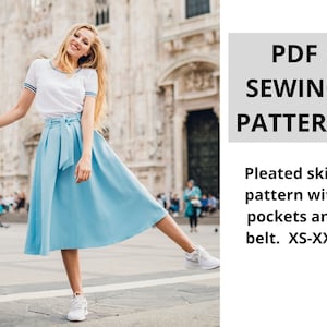 Skirt pattern - Pleated skirt with pockets | PDF printable sewing pattern