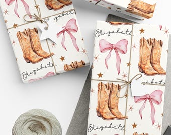 Personalized Cowgirl Wrapping Paper: Pink Bows, Western Boots