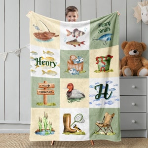 Cobertor de bebê personalizado para pesca, presente de chá de bebê para pesca, roupa de cama para berçário para pesca, cobertor personalizado para crianças pequenas, cobertor de pescador
