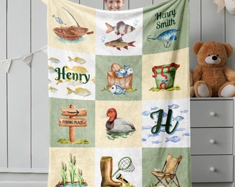 Personalized Fishing Baby Blanket: Plush Velveteen Nursery Decor