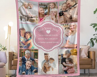 Mom Personalized Photo Blankets, Custom Mother's Day Blanket, Birthday Gift For Mom Present, Picture Blanket, USA Gift For Mom, Text blanket
