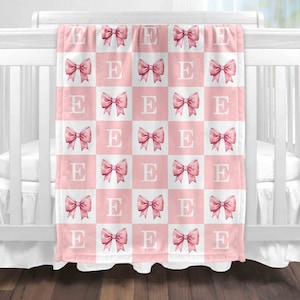 Pink Bow Baby Blanket With Name Personalized Blanket For Girl Girly Girls Pink Bedroom Decor Trendy Teen Birthday Coquette Nursery Theme