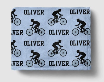 Bicycle Blanket With Name, Cycling Personalized Blanket, Biker Throw, Gift idea for Dad, Birthday Bicycle gifts for Him, Fathers Day Gift