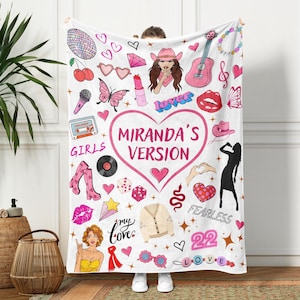 Personalized Girls Era Blanket, Girls Name Blanket for Birthday, Pop Star Singer Blanket, Gift for Music Lovers, Girl Pink Room Decor