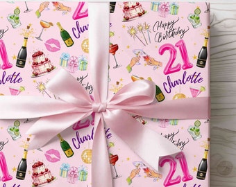 21st Birthday Personalized Gift wrap Custom Birthday Wrapping Paper Finally 21 Twenty-First Birthday Gift Finally Legal Pink Wrapping Paper