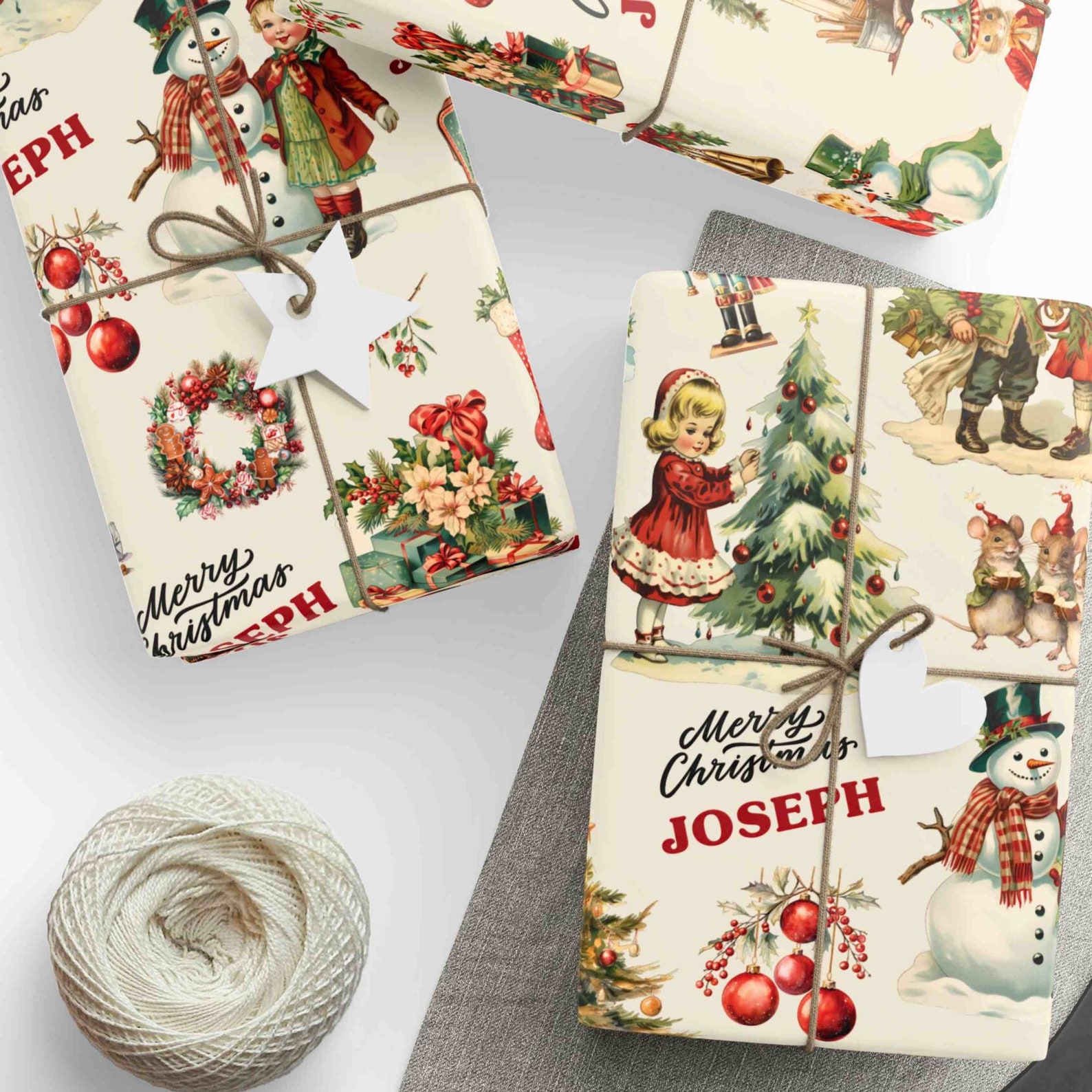 Personalized Vintage Christmas Wrapping Paper, Santa Vintage Inspired ...