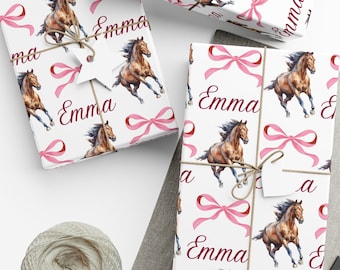 Personalized Horse & Bows Wrapping Paper: Equestrian Gift Wrap