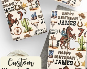 Personalized Cowboy Wrapping Paper: Western Rodeo Gift Wrap