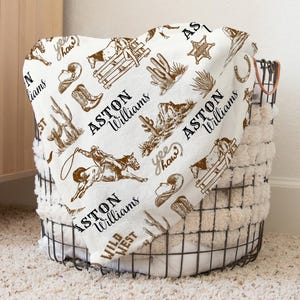 Cowboy Western Blanket With Name, Cowgirl Baby Blanket Personalized Blanket For Kids Custom Western Nursery Blanket Ranch Farm Nursery Theme