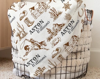 Personalized Cowboy Baby Blanket: Western Ranch Nursery Decor
