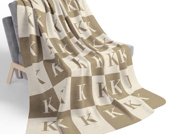 Monogram deken initiaal op maat gooien gepersonaliseerde deken geruite initiaal naam kleur kerstcadeau aangepaste familie sherpa deken