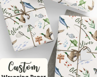 Fishing Personalized Wrapping Paper Gift Wrap for Dad Custom Duck Gift Wrap With Name Father's Day Gift Birthday Fisherman Gift Wrap