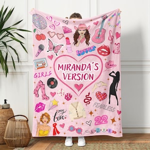 Girls Era Blanket, Personalized Girls Name Blanket for Birthday, Pop Star Singer Blanket, Gift for Music Lovers, Girl Pink Room Decor