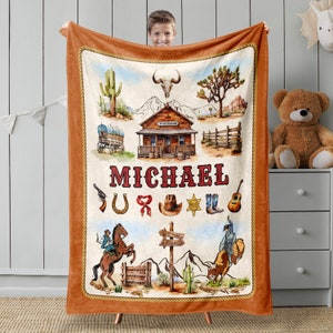 Personalized Western Baby Blanket Cowboy Baby Blanket With Name Newborn Blanket Western Rodeo Vintage Nursery Gift Boy Birthday Present
