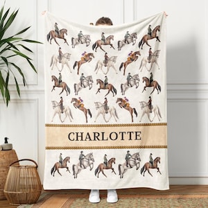 Custom Horses Running Blanket With Name, Cowgirl Plush Blanket Ranch, Cowgirl Plush Throw Blanket Ranch, Gift Rodeo Lovers, Equestrian Gif