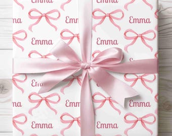Pretty Pink Bow Wrapping Paper With Name Pink Baby Shower Gift Wrap Custom Coquette Gift Wrap  Personalized Wrapping Paper Christmas Paper