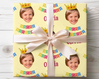 Custom Baby Face Gift Wrap Happy Birthday Personalized Wrapping Paper Custom Faces Gift Wrapping Paper Birthday Gift Idea for Son Daughter