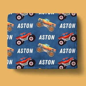 Monster Truck Name Blanket Personalized Monster Truck Blanket Name Blanket for Boy Gift For Truck Lover Christmas Gift Toddler Blanket Gift
