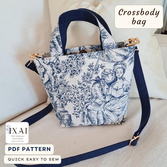 Crossbody Bag Sewing Pattern PDF: French Style Canvas Bag (22x17cm