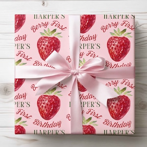 Carta da regalo personalizzata a forma di fragola, carta da regalo personalizzata per il primo compleanno di bacche, decorazione per feste a tema fragola, compleanno di bambine