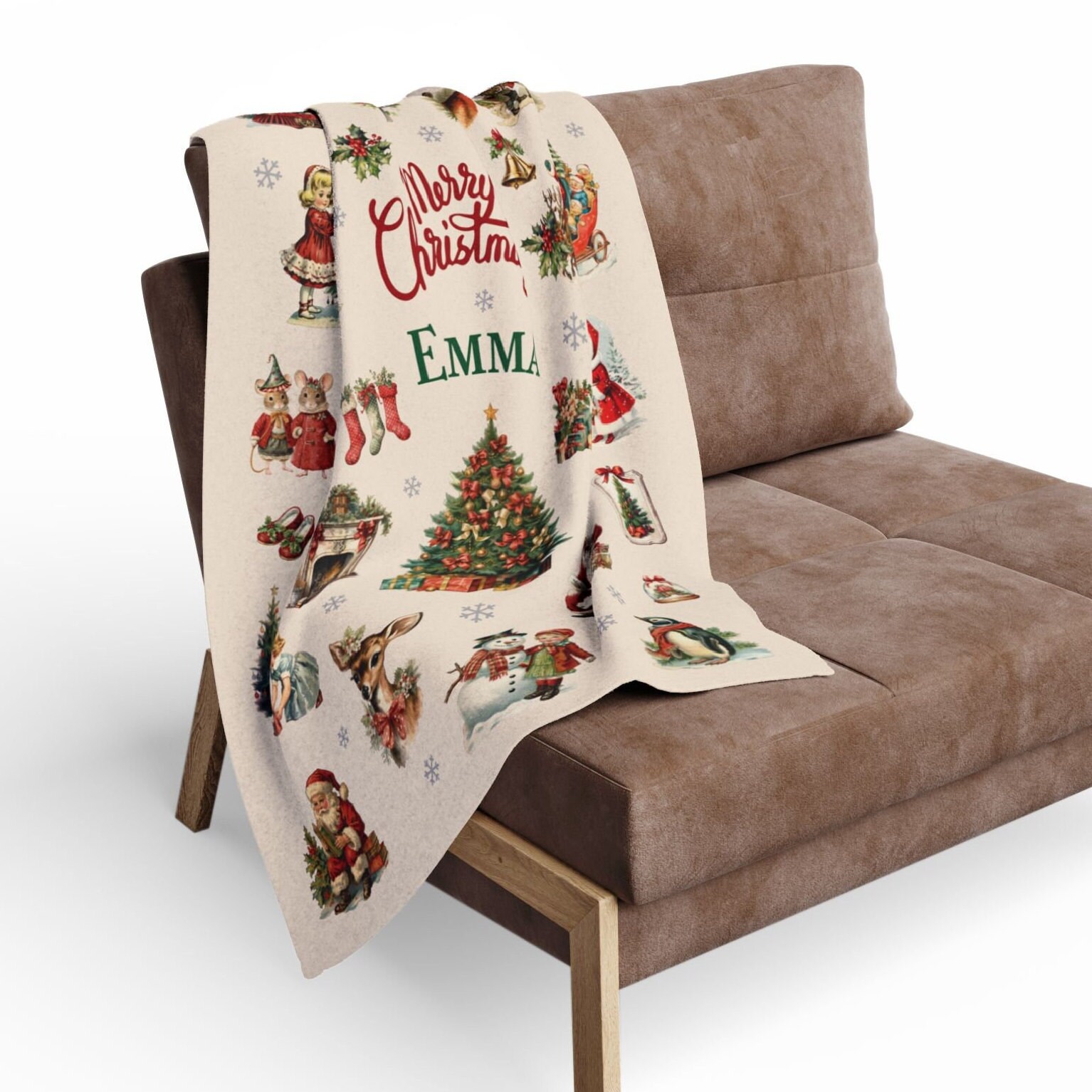 Retro Vintage Christmas Blanket, Personalized Christmas Baby Blanket, Custom Name Blanket, Santa Blanket Gift, Holiday Throw Blanket