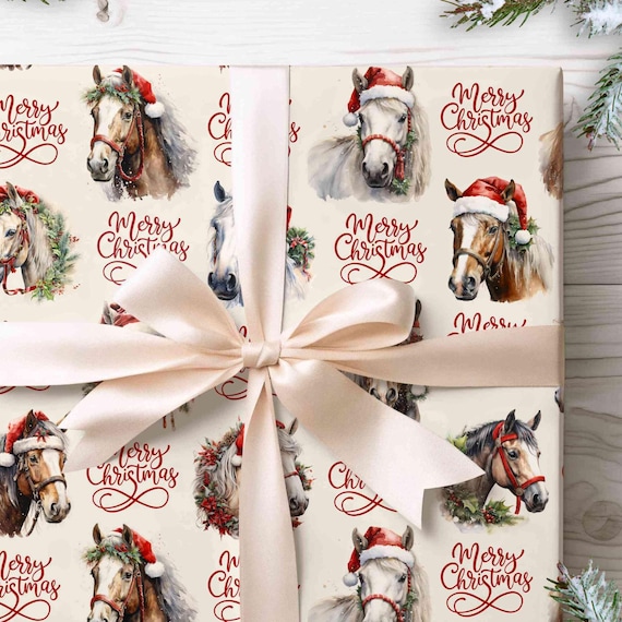 Christmas Horse Wrapping Paper Festive Horse Christmas Gift Wrap Holiday Wrapping Paper Rolls Wrapping Paper Rolls for Equestrian Lovers