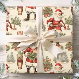 Vintage Christmas Wrapping Paper Roll Retro Santa Gift Wrap Christmas Wrapping Paper Holiday Wrapping Paper Christmas Decor Hostess Gift