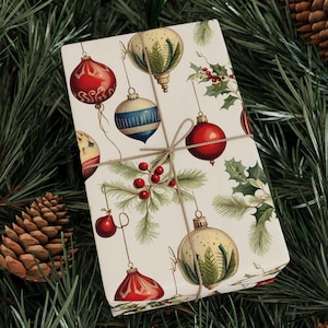 Vintage Style Ornaments Wrapping Papers Vintage Christmas Wrapping Paper Holiday Gift Packaging Retro Christmas Decor Xmas Present Supplies