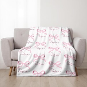 Custom Pink Bow Girl Baby Blanket, Coquette Themed Baby Girl, Pink Bow Nursery Decor for Baby Girl Room, Coquette Aesthetic Baby Shower Gift