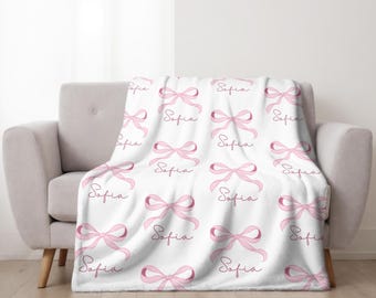 Aangepaste babydeken met roze strik, babymeisje met flirtthema, roze strik kinderkamerdecoratie voor babykamer, flirt esthetische babyshower cadeau