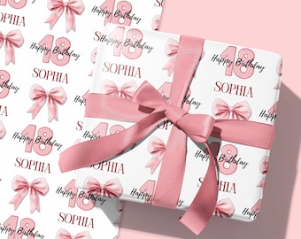 Personalized 18th Birthday Wrapping Paper: Pink Bow Coquette Gift Wrap