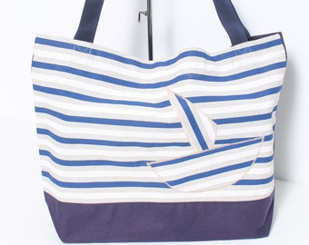 STOFFTASCHE STOFFBEUTEL EINKAUFSTASCHE Meer Boot Urlaub Strand Größe 43 x 34 x 12