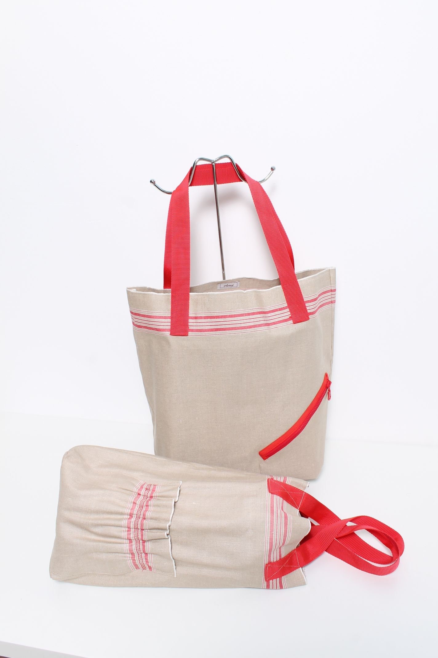 CLOTH BAG CLOTH BAG CARRYING BAG Red made of scarf in two sizes