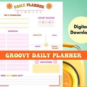 Groovy Daily Planner Printable | Retro Planner | Daily Schedule | Digital  To Do List | Daily Organizer | School Planner | Template | PDF