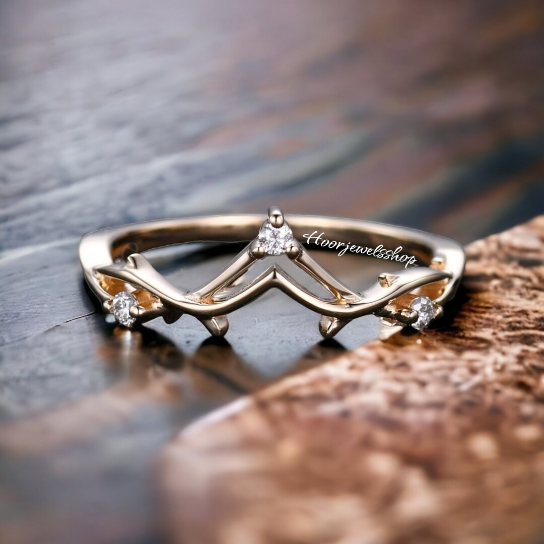 Curved Moissanite Wedding Band Yellow Gold Vintage Unique Band for ...