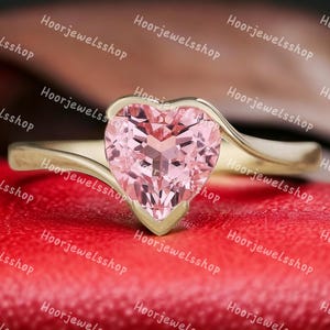 Pink Sapphire Wedding Ring Unique Heart Shape Peach Sapphire Engagement Ring Solid Gold 14k/18k Promise Ring Valentine Gifts For Girlfriend