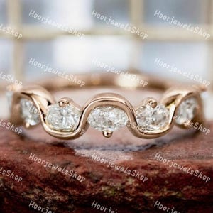Oval Moissanite Band Oval Eternity Band Oval Wedding Band 3 x 2 mm Oval Cut Lab Grown Diamond Wedding Band 14K Gold Half Eternity Women's Band