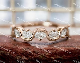 Oval Moissanite Band Oval Eternity Band Oval Wedding Band 3 x 2 mm Oval Cut Lab Grown Diamond Wedding Band 14K Gold Half Eternity Women&#39;s Band