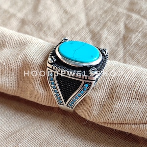 925 Sterling Silver Mens Turquoise Ring, Turquoise Stone Vintage Ring, Turquoise Men Silver Ring,Sterling Silver Turquoise Firoza Stone Ring