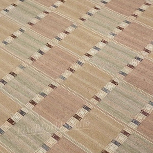 Vintage Swedish Flat Weave Rug - Mid Century Modern chocolate colour Carpet - 1960s Scandinavian Geometric Rug - Large Area Rug