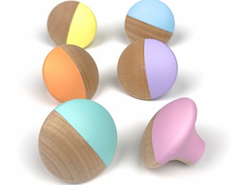 Perillas de gabinete de habitación infantil coloridas, perillas de cajón de madera, perillas de gabinete para niños con hongos coloridos, decoración de muebles de guardería