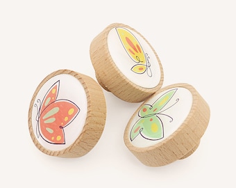Pomos de madera con forma de mariposa (juego de 3) - Decoración para la habitación de los niños