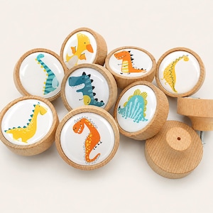 Pomos de madera con forma de dinosaurio de colores: Decoración para la habitación de los niños