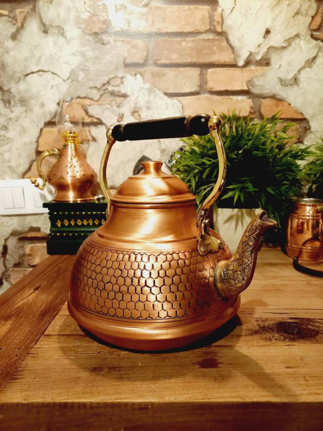 Handmade Copper Tea Kettle Stovetop Teapot Turkish Tea Pot Etsy