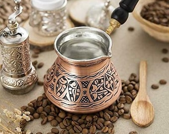 Top Quality Handmade Copper Coffee Pot, With Ethic Motifs, Turkish Cezve - Perfect Gift For Coffee Lovers! Artwork