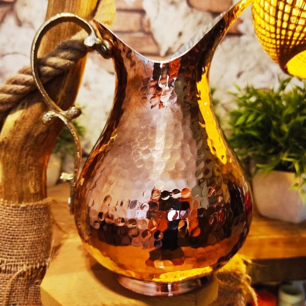 Pichet en cuivre turc vintage fait main de qualité supérieure, pichet turc traditionnel, martelé à la main, oeuvre d'art
