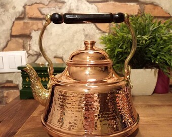 Handmade Copper Tea Kettle, Stovetop Teapot, Turkish Tea Pot, Traditional Ottoman Copper Tea Set,Herbal Teapot,Turkish Tea Kettle 1 mm Thick