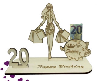 Geschenk zum 20 Geburtstag Geldgeschenk 16 18 20 30 40 50 60 70 Shopping Queen