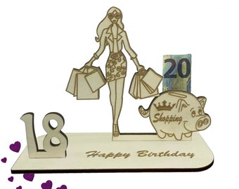 Geschenk zum 18 Geburtstag Geldgeschenk 16 18 20 30 40 50 60 70 Shopping Queen